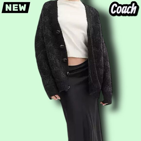 New NWT Coach Signature Cardigan – Charcoal Signature (Size Medium) - Picture 2 of 5